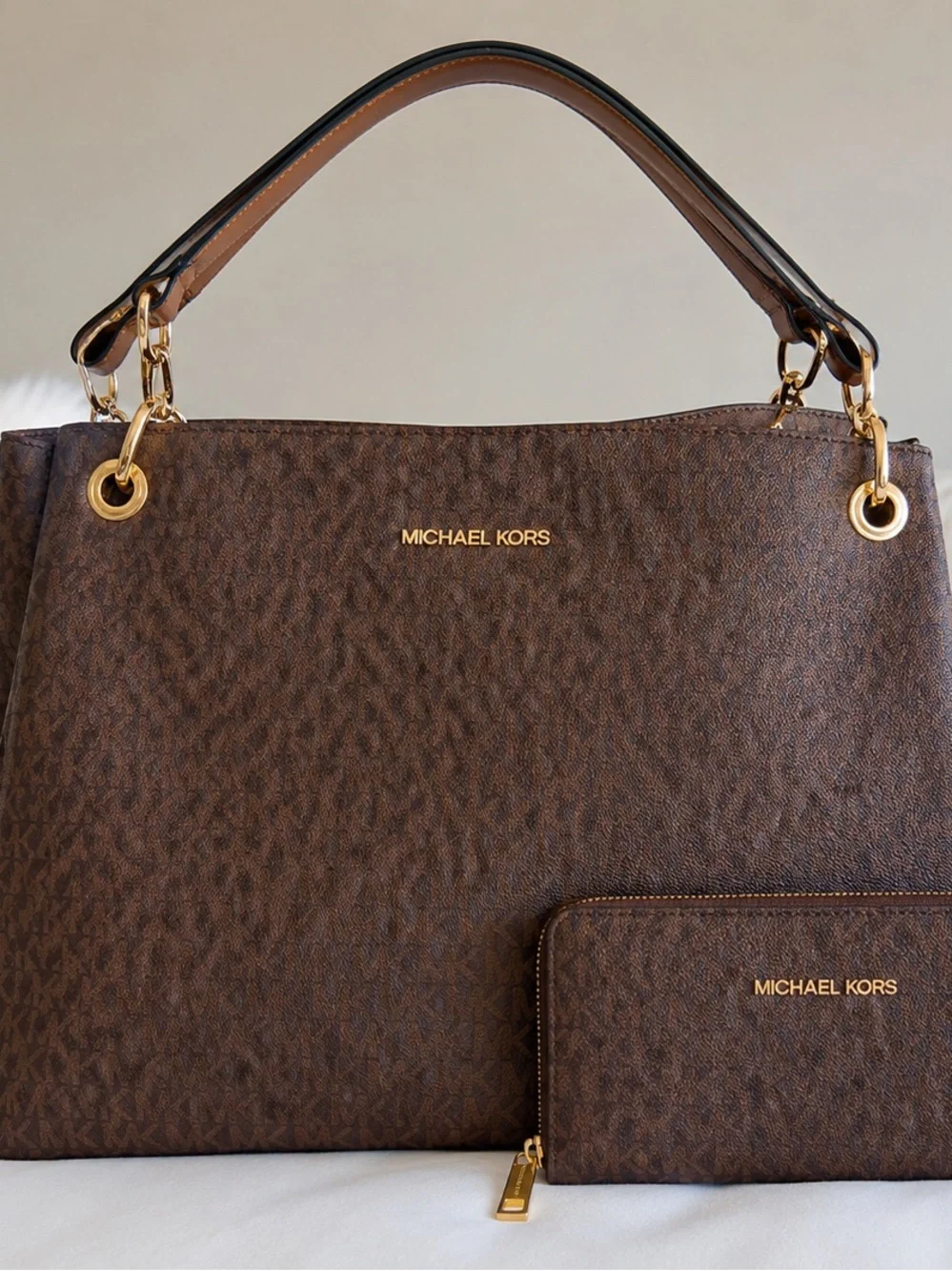 Michael Kors Brown Logo-Print Tote with Matching Wallet